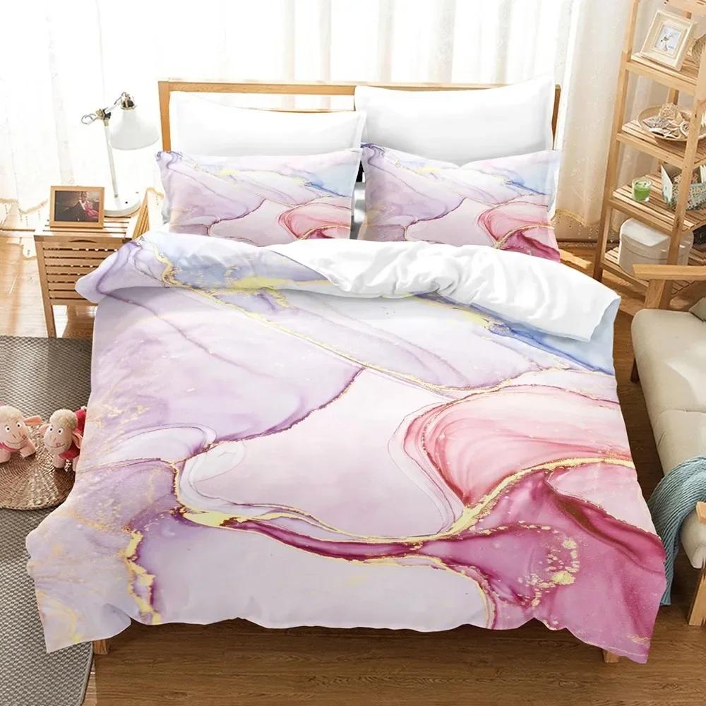 Purple Marble Comfortable Duvet Quilt Cover Pillowcase Bedding Set Children Bedroom Decoration Home Textile