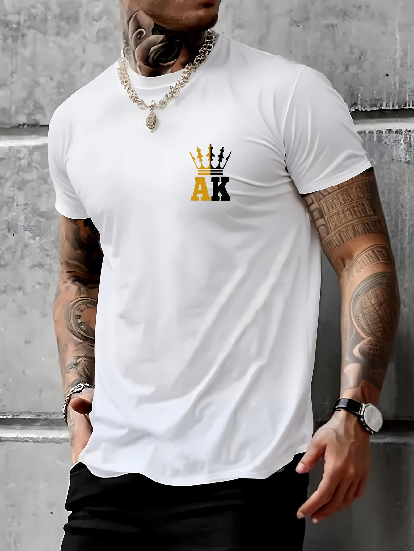 

Mens casual crown AK print Tshirt with round neck short sleeves versatile and machine washable 4XL