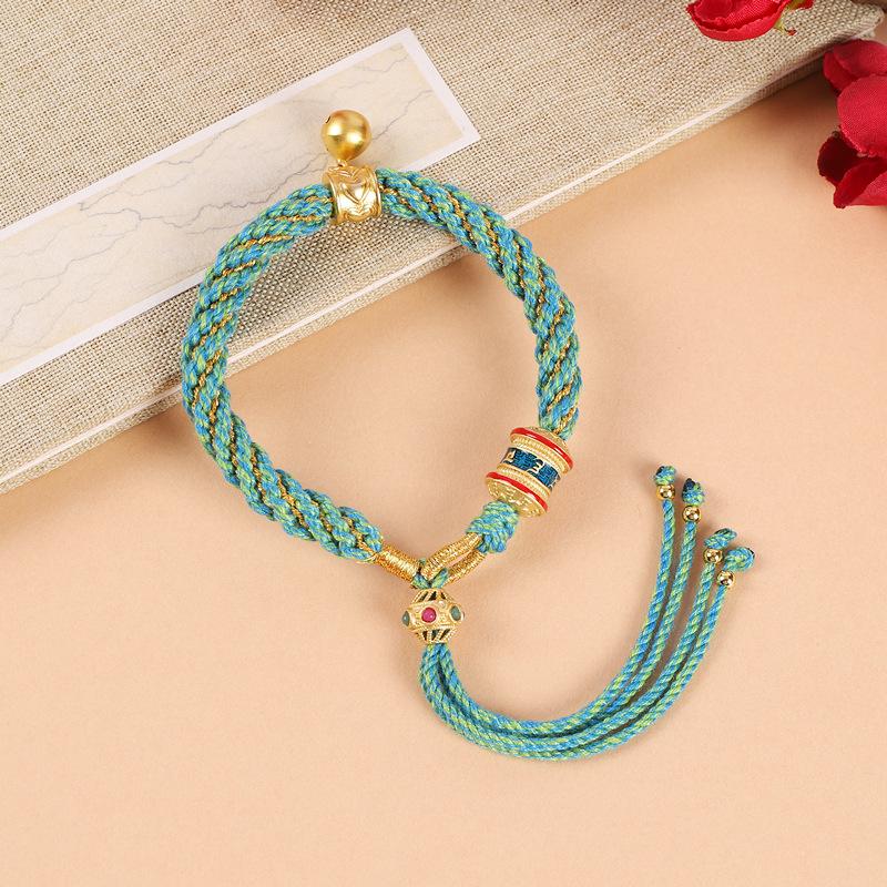 Hand-woven Tibetan Six-character Mantra Hand Rope Hand-rubbed Cotton Thread Ethnic Style Men's and Women's Bell Bracelet Red Rope with Jewelry