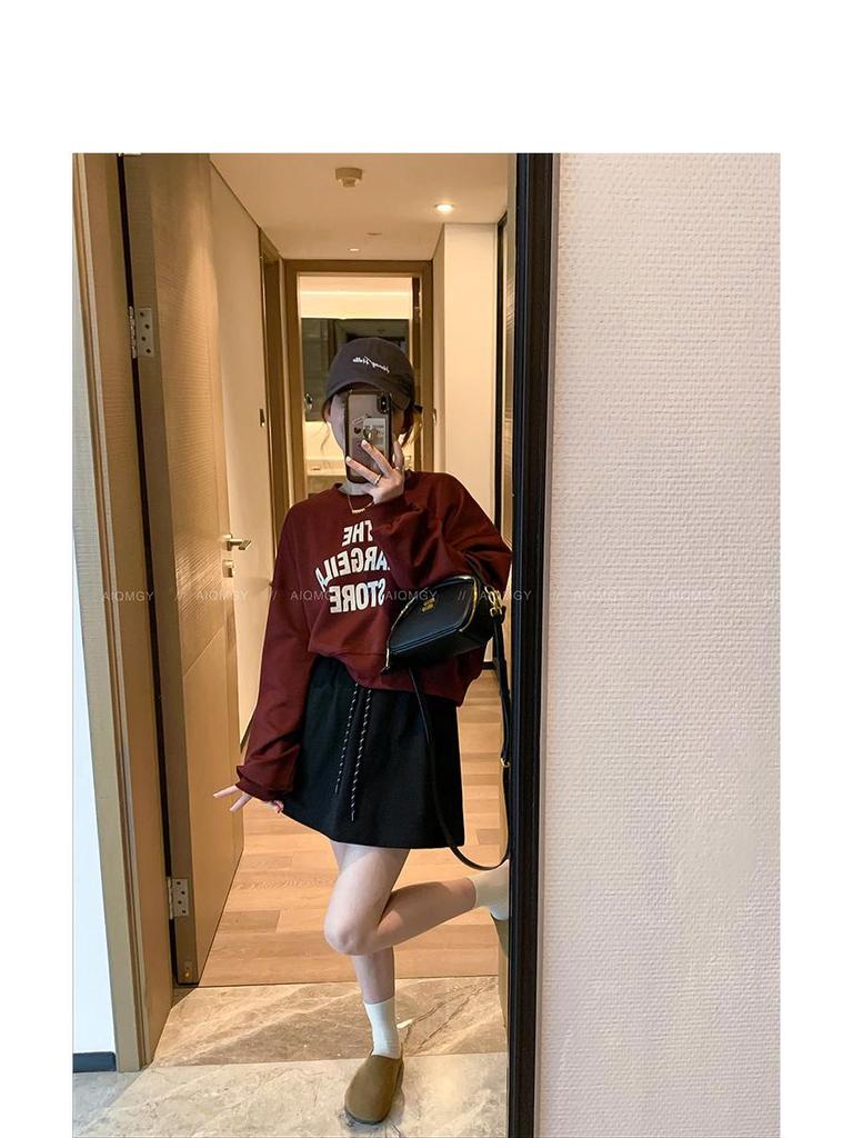 Women's Chung Bu Wan Letter Print Round Neck Long Sleeve Sweatshirt - Slim Fit, Autumn 2024 Collection