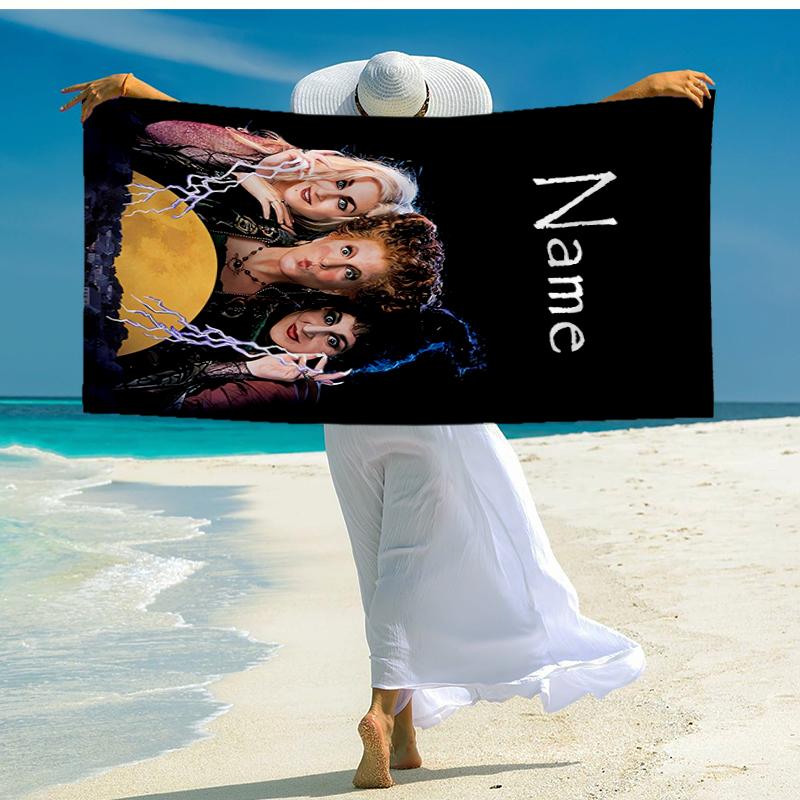 Custom Name Ultra-Soft Beach Towel with Hocus Pocus Theme,Ideal for Pool - Camping, Diving - Perfect Travel Essential, Vibrant Beach Towel.