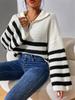 Herbst Winter Neuer Stil Gestreift Farbblock Stehkragen Strick Pullover Pullover Oberbekleidung für Damen
