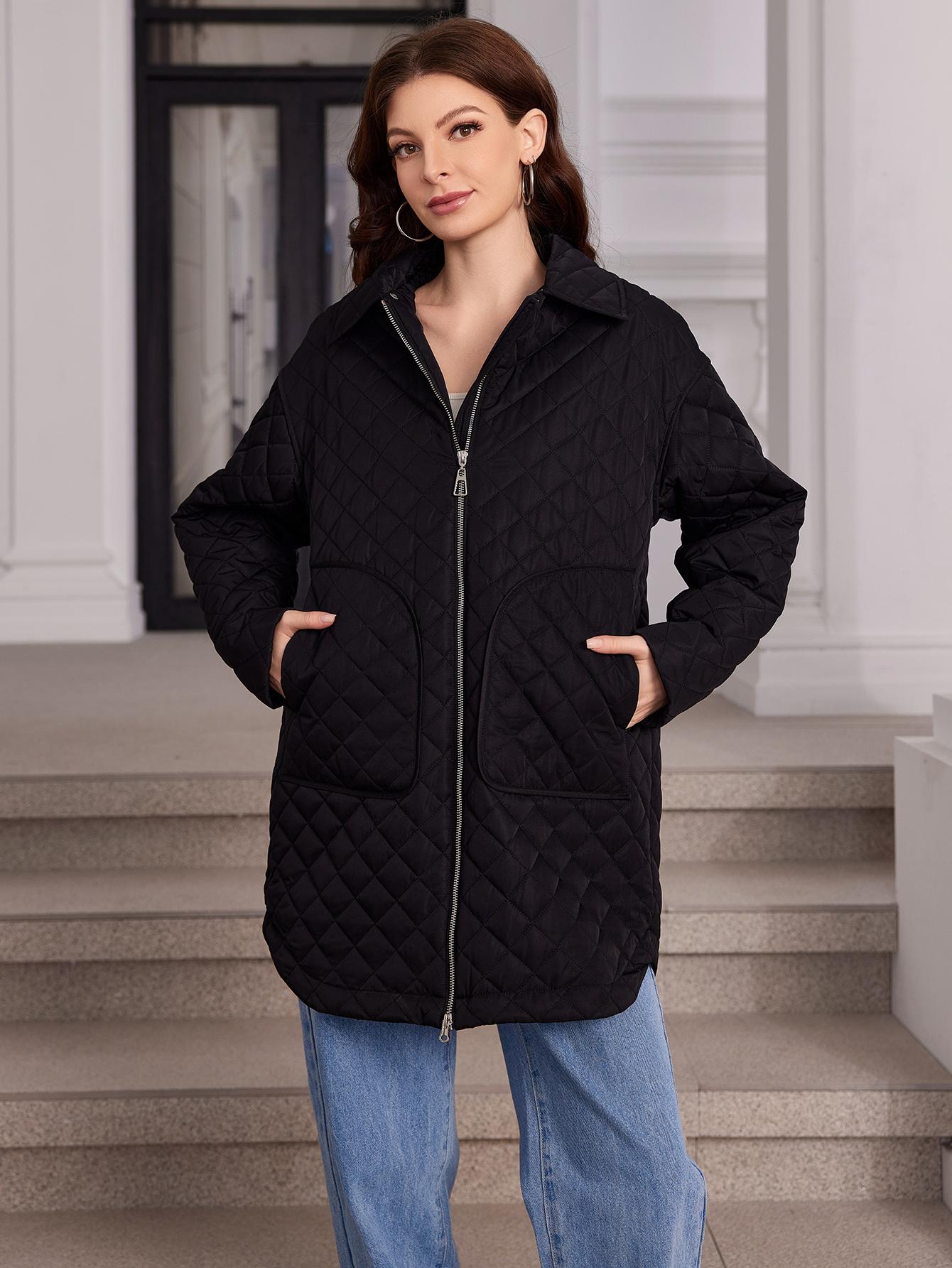 

Cinemore женский пуховик средней длины классический дизайн на молнии с большим карманом и воротником-стойкой тонкие пальто с капюшоном женские парки 80363 M чёрный