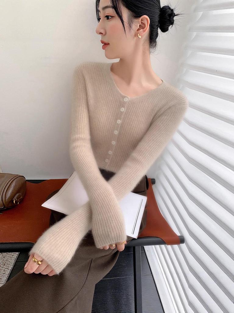 2026 Autumn/Winter Cashmere Knit Slim Fit Round Neck Wool Sweater Pullover