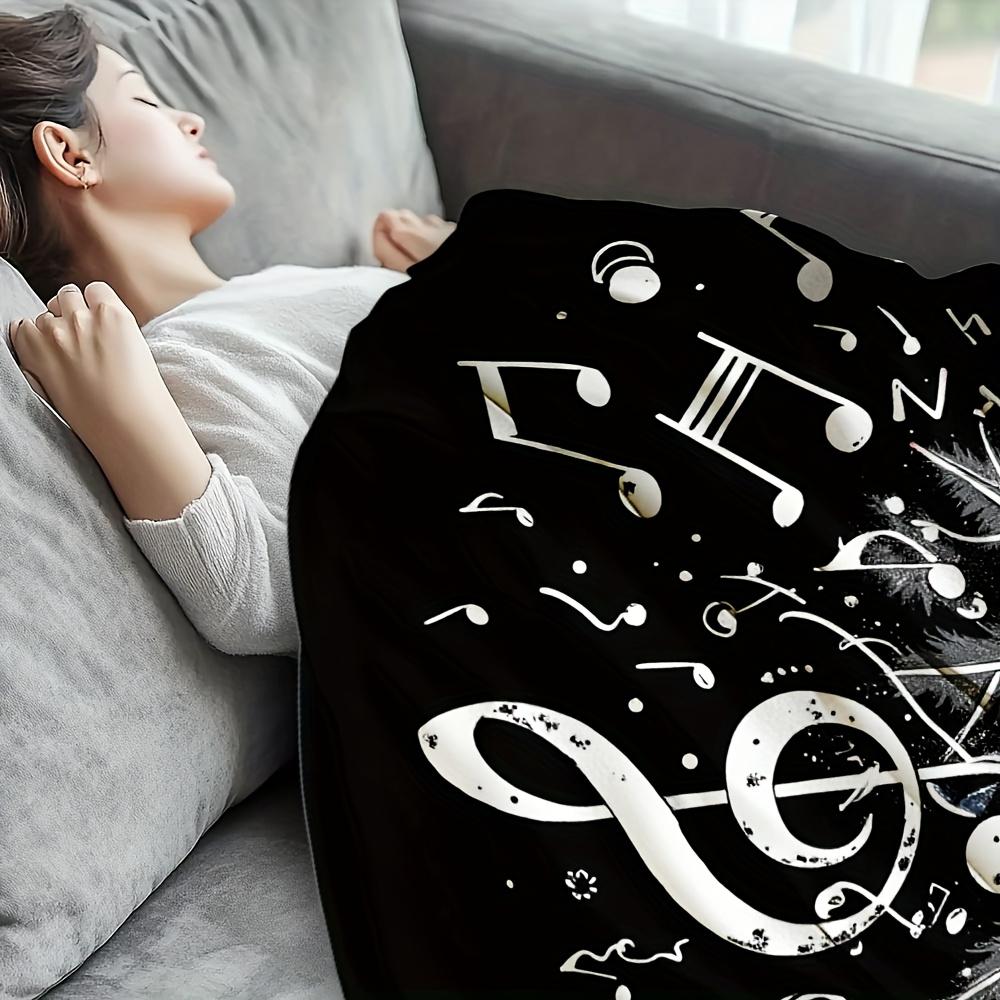 Abstract Musical Notes and Keyboard Print Throw Blanket for Sofa, Bed, Office, Travel, and Music Lover Gift