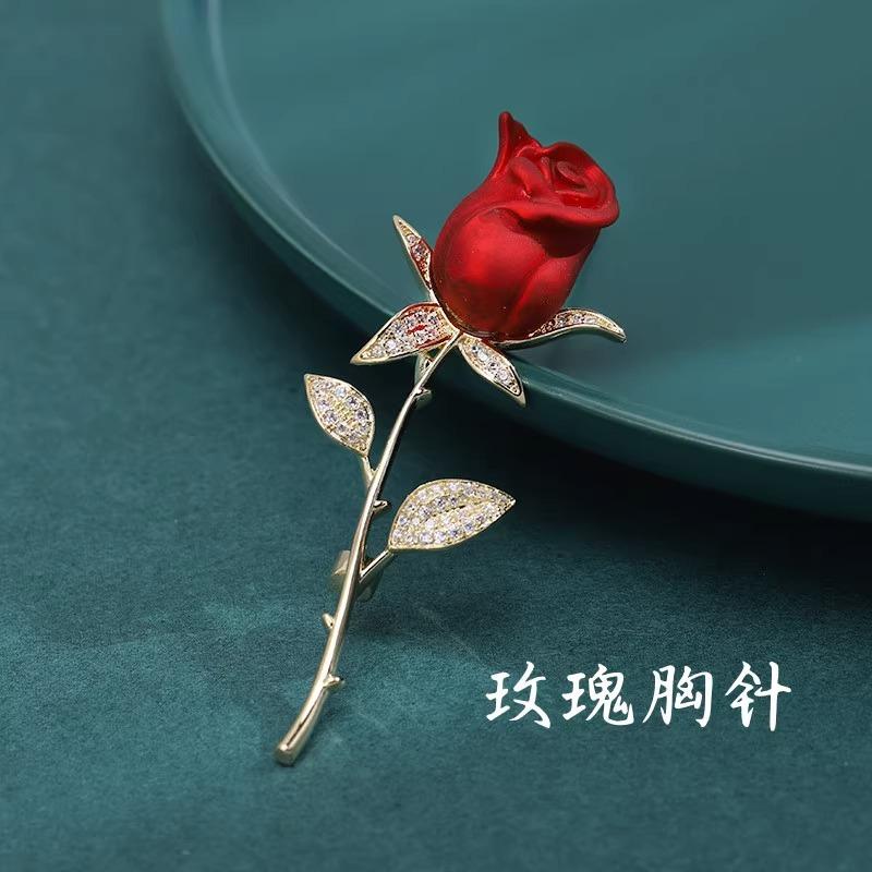 Premium Red Rose Brooch Premium Pin Plant Blue Floral Accessories Jacket Dress Neckline Corsage
