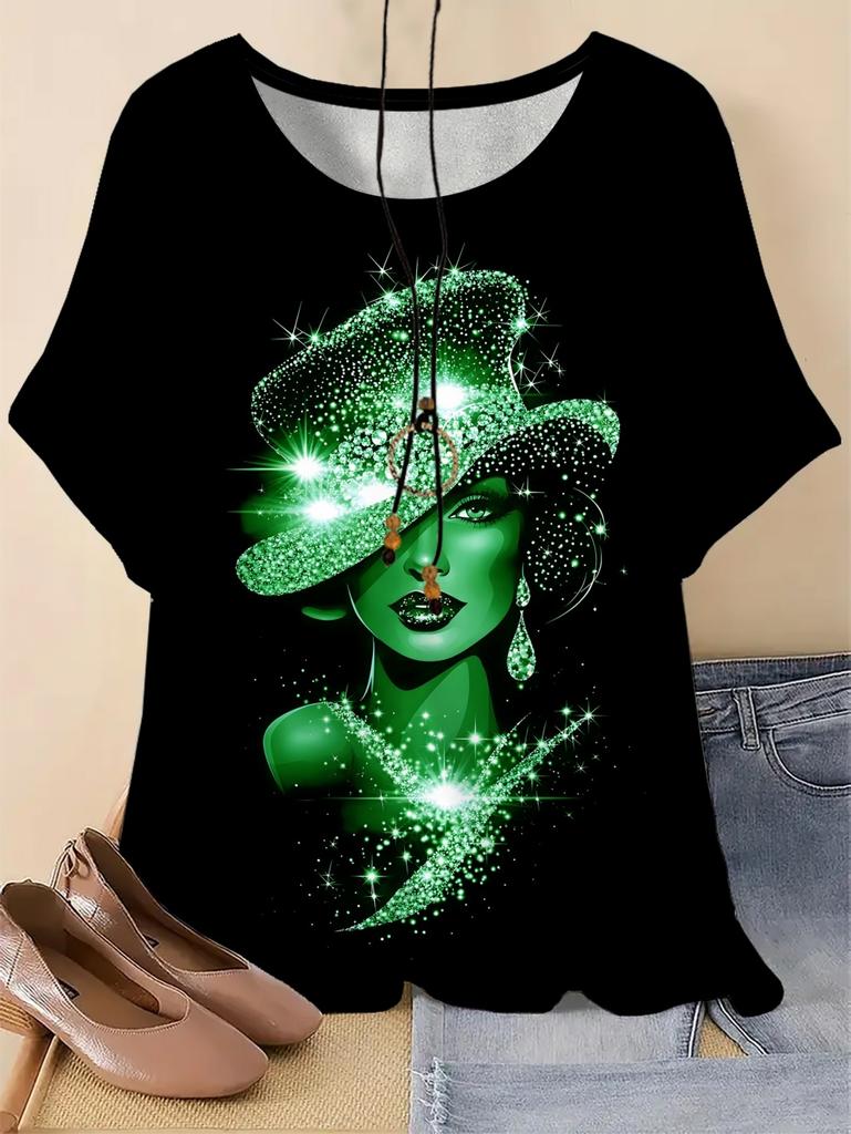 Retro Elegant Women's T-Shirt Ladies Pattern Casual T-Shirt Short-Sleeved Round Neck Tees Women's Clothing Summer Women's Tops