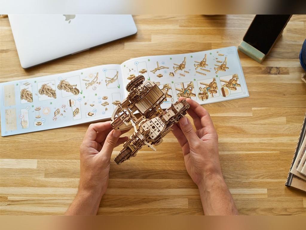 Ugears Scrambler with Sidecar 70137 Wooden Puzzle Craft Model - No Glue or Tools Required