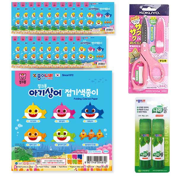 

Бумага Nara 1000 Pinkfong Baby Shark Folding Confetti + Kokuyo SAXA Fly Cap Scissors Pink + Nara Full Set, 1 комплект, 6 цветов, популярная корейская игрушка