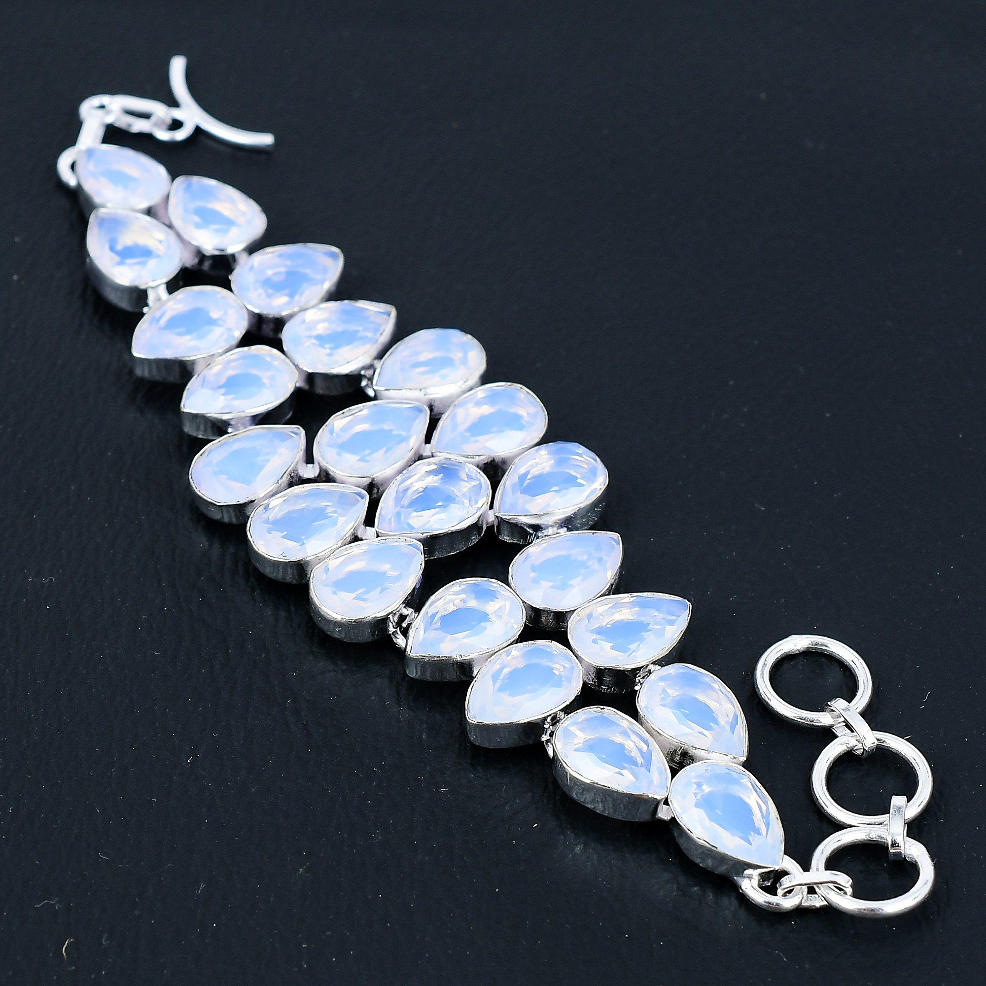 

Браслет из стерлингового серебра 925 пробы ручной работы с драгоценным камнем из молочного опала, серебряный браслет из опала, браслет из молочного опала для женщин, браслет унисекс для подарков 8 белый