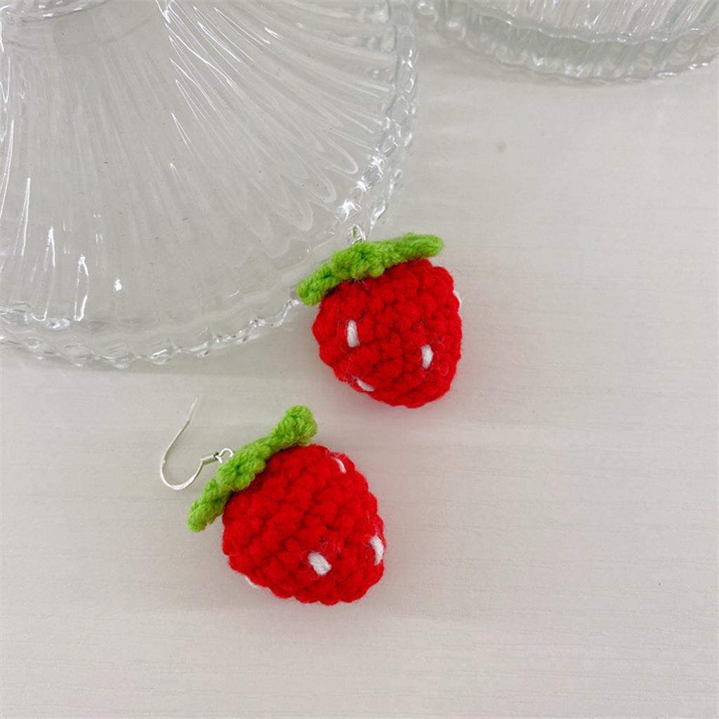 Handmade Knitted Strawberry Earrings Handmade Woven Earrings Unique Earrings Perfect Gift for Fashionable Women Girls