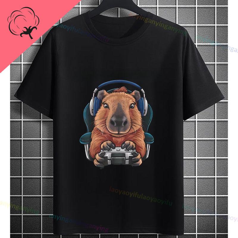 Funny Gamer Capybara Graphic Tshirt Cool Black Casual Tee With Fashion Glasses  Video Game Controller Design For All Seasons