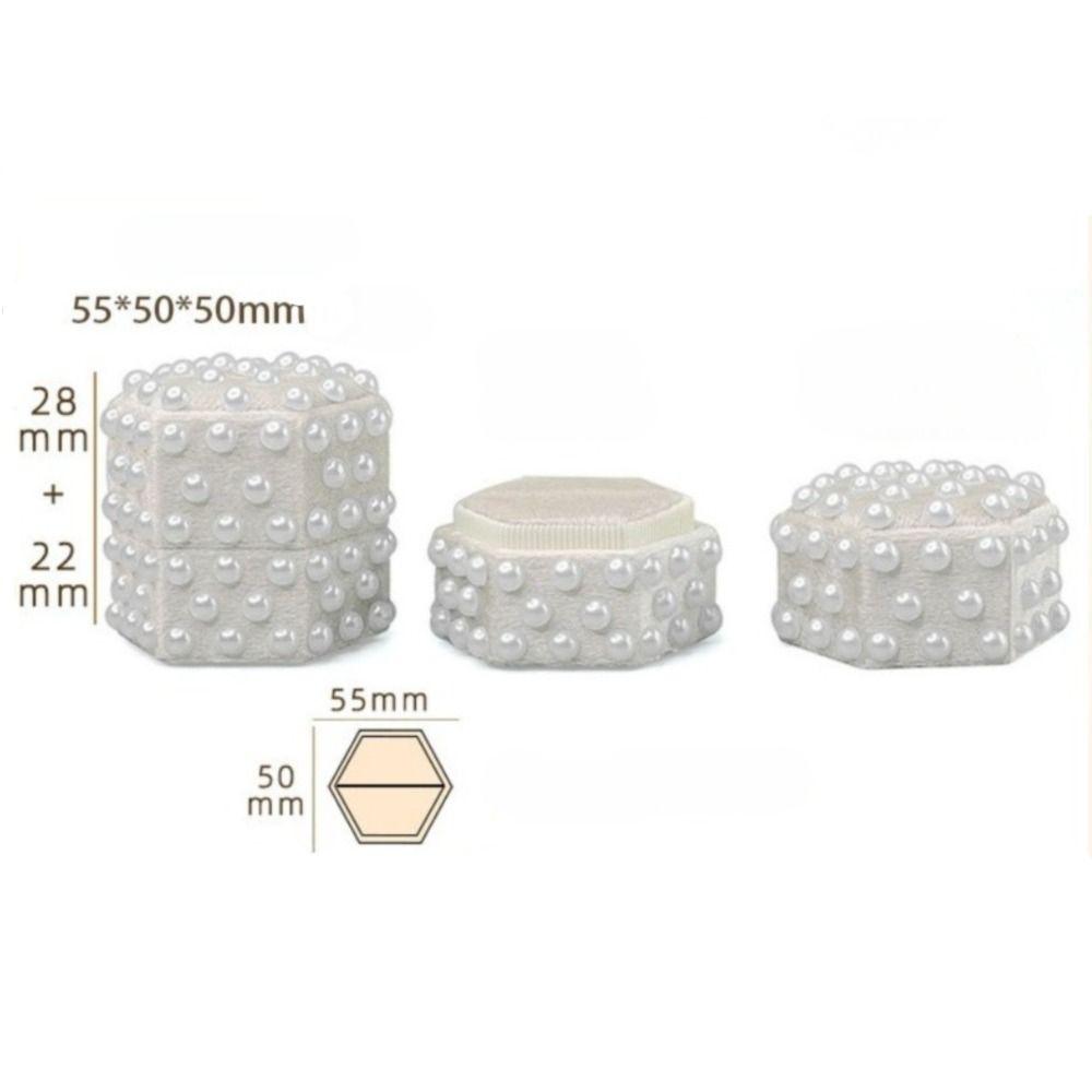 Pearl Velvet Ring Box 2/3 Slots Hexagon Elegant Jewelry Box with Detachable Lid Wedding Decor Rings Display Holder