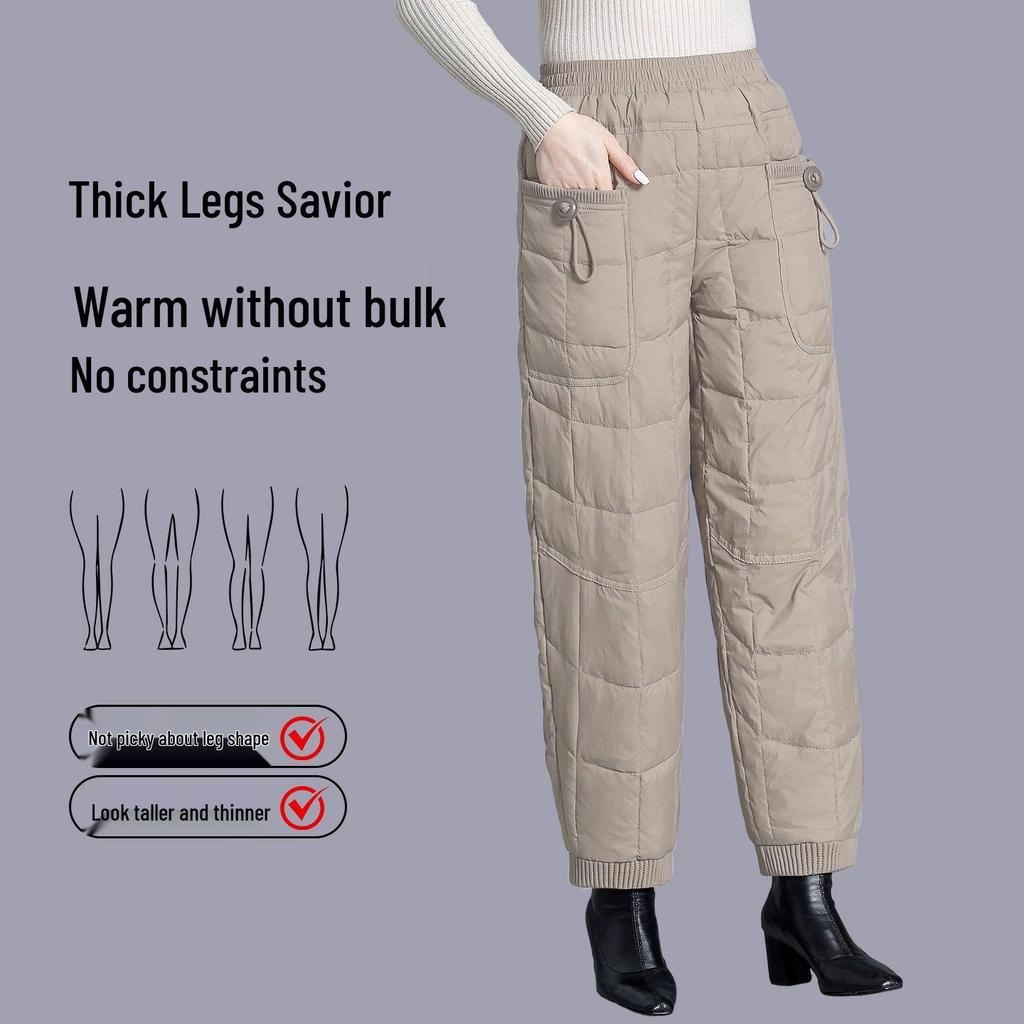 Women's Windproof Warm Bootcut Pants: Italian Lightweight, Fashionable, Versatile, and Casual with Spliced Design.