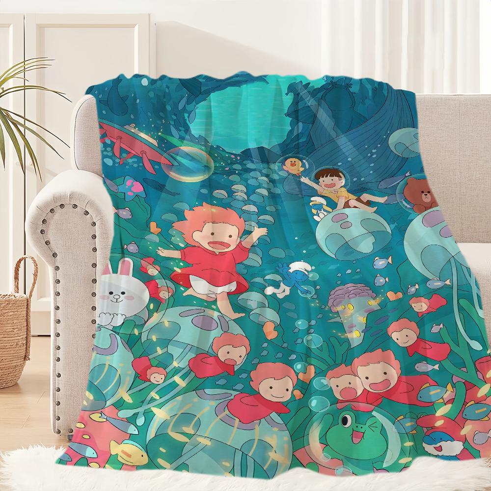 Blanket Plush Nap P-Ponyo Sofa Anime Rug for Living Room Warm Cute Office Bedroom Film Kawaii Birthday Home Travel Kid Gifts