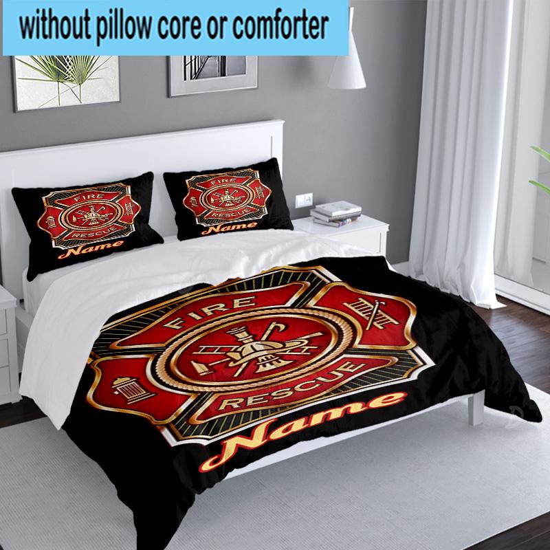 Custom Name 3PCS Firefighter's Pride Badge Bedding Set Including 1pc Duvet Cover And 2pcs Pillowcases for Bedroom, Dormitory Gift Home Decor