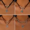 Ethnic Style Irregular Turquoise Cactus Necklace, Retro Metal Love Flannel Necklace