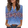 Ladies' Fashionable Casual Retro Floral Print Three-quarter Sleeve Loose V-neck Button Shirt