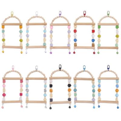 Parrot Swing Toys Bird Wood Standing Perch Hanging Cage Chew Toy for Small Birds