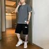 Men Two-piece Sets Sport Style Fashion Short-sleeved T-shirt Suit and Knee Length Short Pants Plus Size Men Clothing