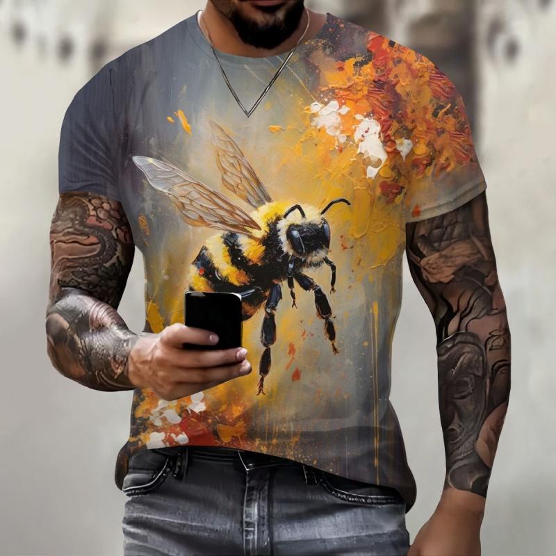 Squirrel Dog Bee Pattern Men's T-shirt Fun Animal 3D Printed Short Sleeved Top Fashionable Street Trend Harajuku Round Neck Clothing