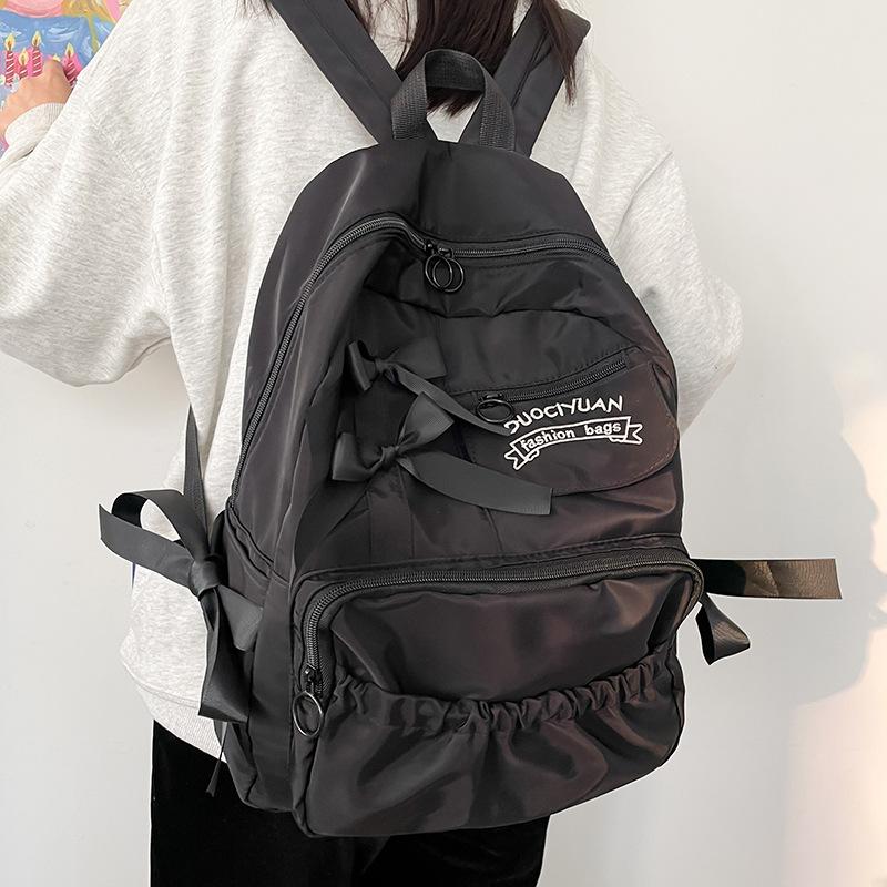 Sweet Bowknot College Student School Bags Contrasting Color Nylon Backpack for Junior High School Student Large Capacity Teenager Girl Shoulders Bag
