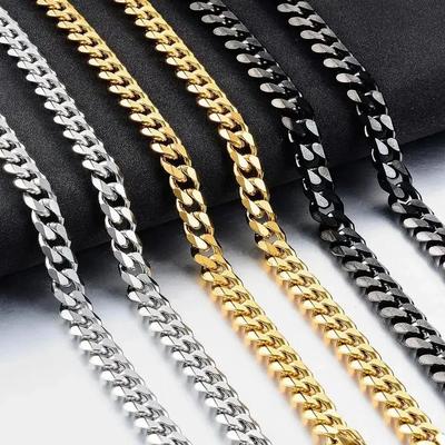 Nouveau Style Chaîne Cubaine en Acier Inoxydable Couleur Or Noir Mode Hip Hop Collier Bijoux pour Hommes et Femmes