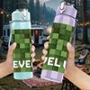 1PC Level Up Block Game Pattern 750ml Color Plastic Sports Water Bottle Leakproof Flip Straw Lid Suitable for Sports Office Home Use
