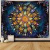 Bohemian Peacock Feather Mandala Tapestry, Colorful Floral Print with Starry Galaxy Background Large Wall Hanging for Bedroom