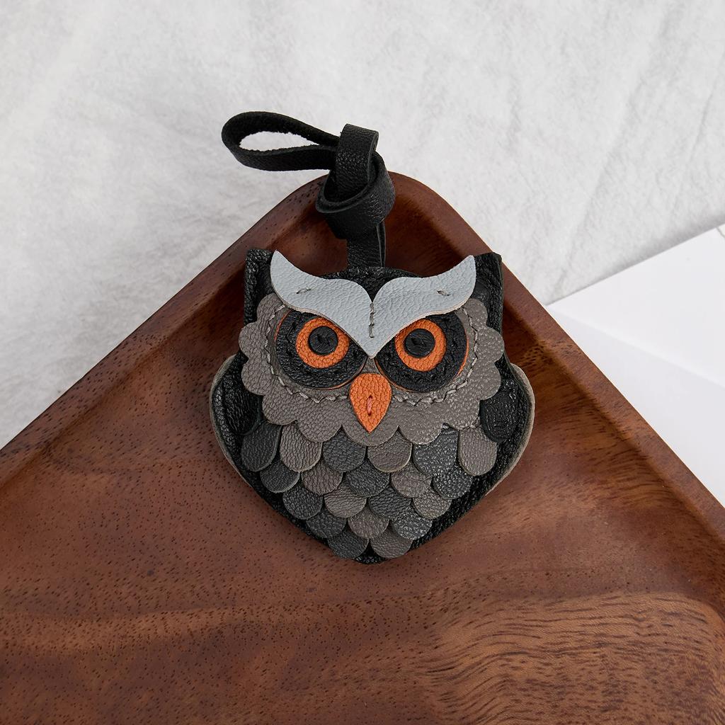 Genuine Leather Handmade Owl Bag Charm Pendant,Sheepskin Keyring Hanging Ornament,Backpack Handbag Schoolbag Purse Decoration