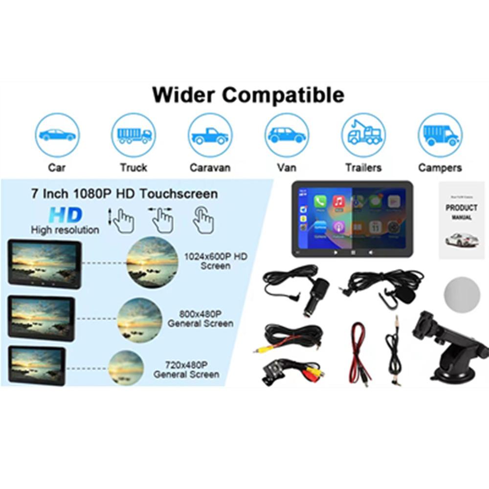 Tragbarer 7" Auto MP5 Multimedia Player Unterstützung CarPlay Android Auto FM+Kamera+Mikrofon