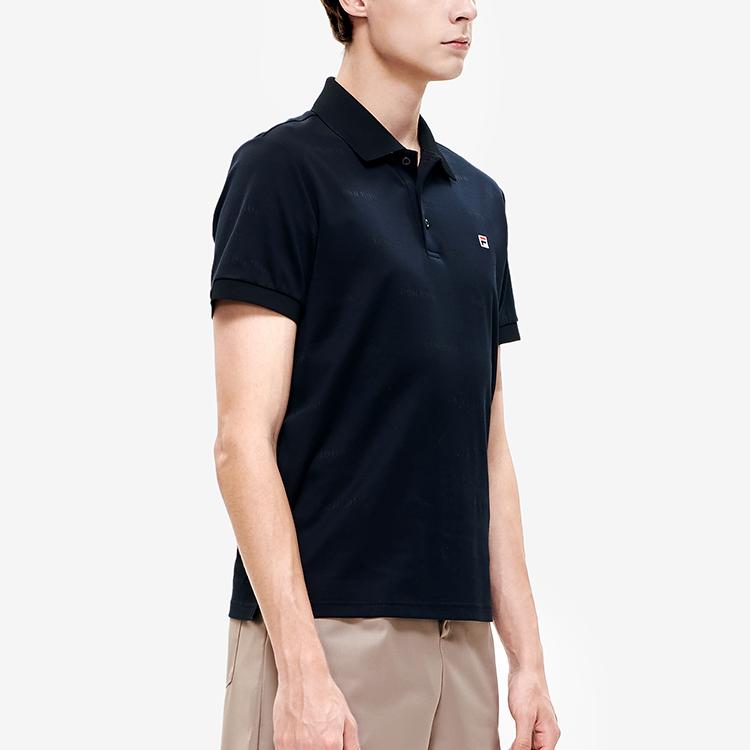 Fila Solid Color Logo Sports Knit Polo Shirt Men Tops Black F11M228106F-BK