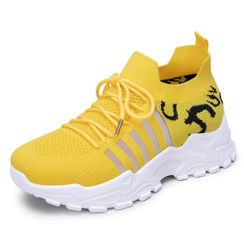 Fashion Yellow Platform Sneakers Thick Sole Breathable White Sports Shoes Women Sneakers Mesh Lace-up Fashion Outdoors Walking Shoes