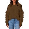 Women's Winter Loose Diamond Tassel Solid Color Pullover Round Neck Knitted Sweater
