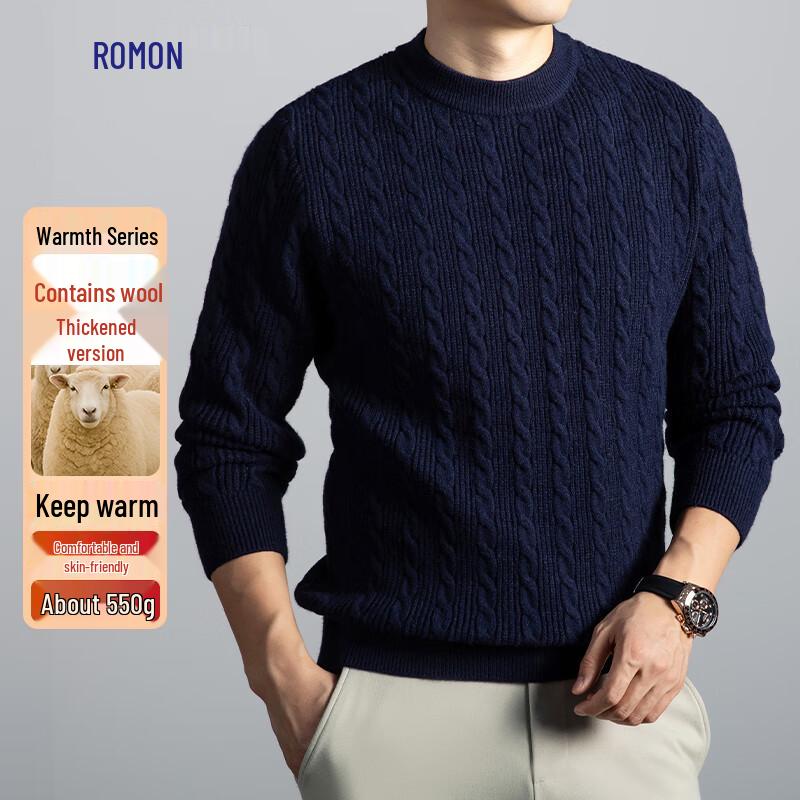 

ROMON Men s Wool Blend Thickened Round Neck Pullover Sweater 2XL