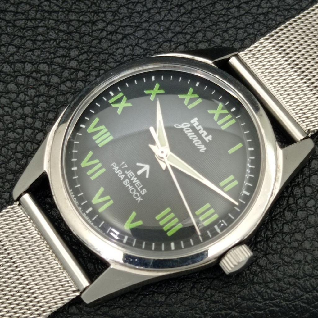 VINTAGE HMT JAWAN HAND-WINDING INDIAN MENS BLACK COLOR DIAL WATCH A700283-5 R202-a700283