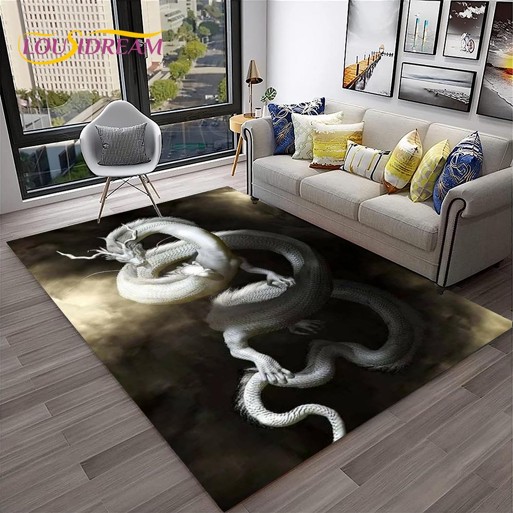 3D China Dragon Myth Art Cartoon Carpet Rug for Home Living Room Bedroom Sofa Doormat Decor,Kid Play Area Rug Non-slip Floor Mat