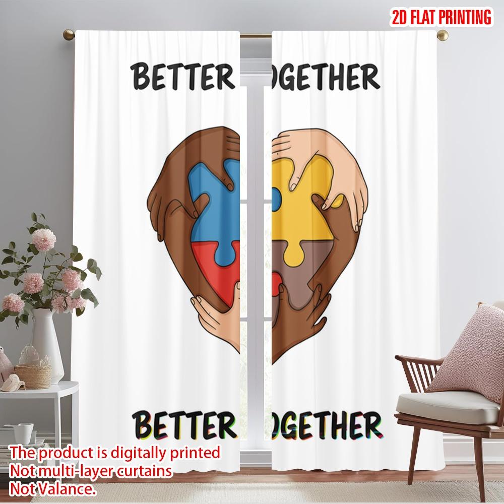 

2pcs 2D flat printing Window Curtains Diversity Unity Heart Puzzle Polyester Without Electricity Party Decorations Use for Photo 52.50×116.00 CM 2pcs