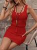 Summer Women's Solid Color Waffle Plaid Sleeveless Vest Street Wear Versatile Dress