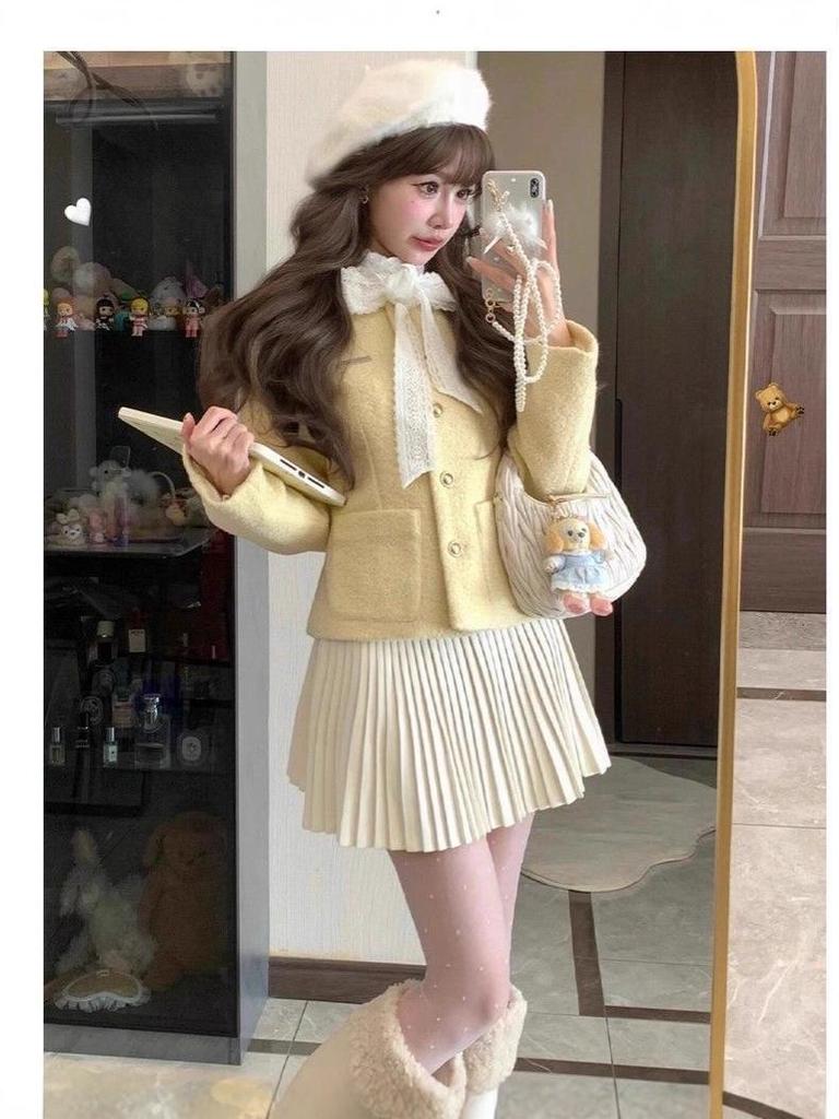 Miu-Style Dark Gray Wool Pleated Women's A-Line Skirt - 2025 New Thickened JK Style for Autumn/Winter