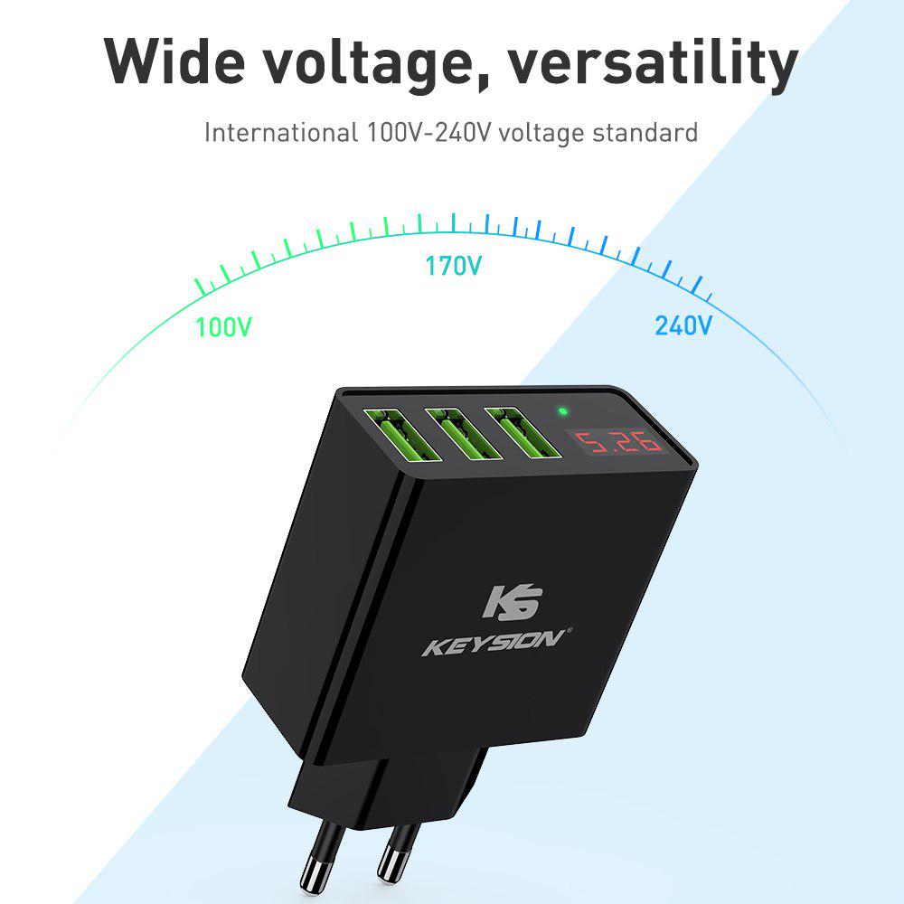 KEYSION LED Digital 3 Ports USB Charger Universal Wall Mobile Phone Charger For iPhone For Samsung