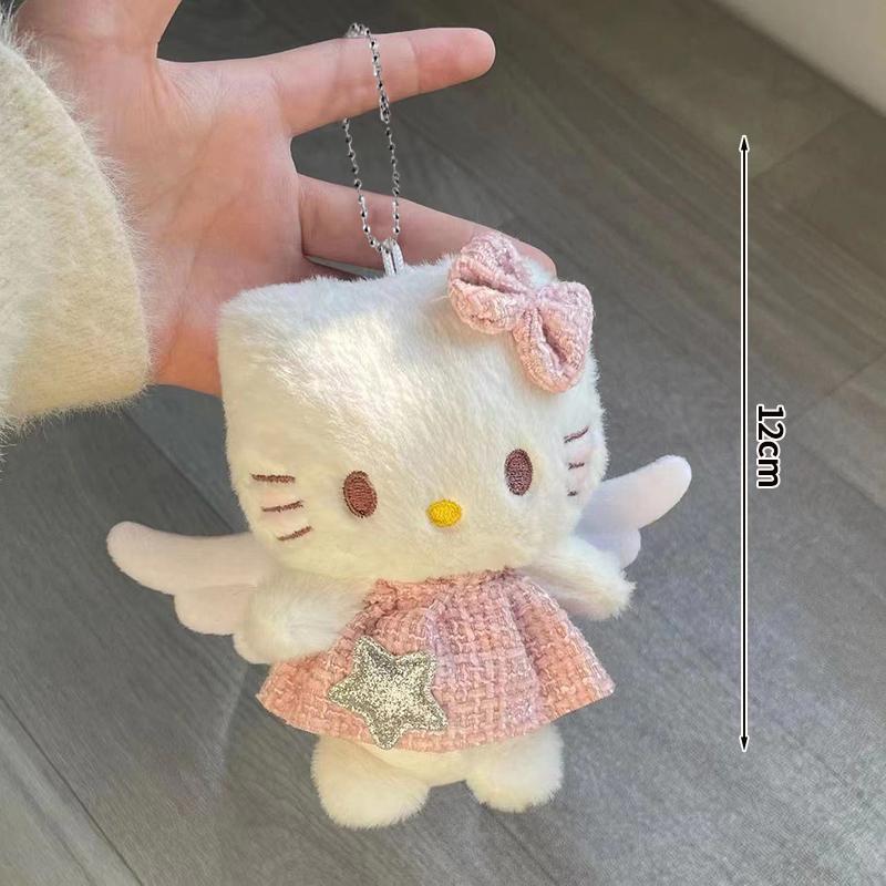 

Hello Kitty Plush Keychain Adorable KT Angel Shaped Cat Kitty Pendant Lace Gown Kitty Pouch Charm Holiday Birth Date Gifts as shown
