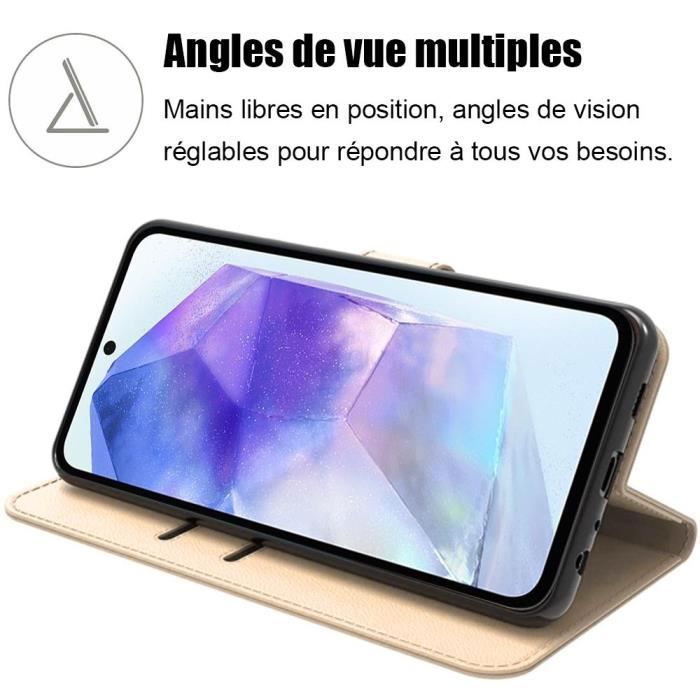Coque pour Samsung Galaxy A55 5G, Protection Antichoc en Cuir PU avec Porte-Cartes et Fonction de Support - Doré