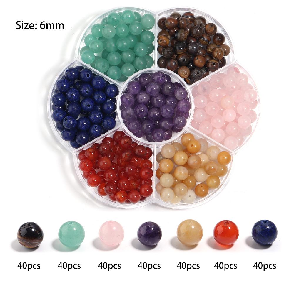 1 Box 4 6 8 10mm 7 Chakras Natural Stone Beads Box For Jewelry Making Kits Round Tiger Eye Amazonite Agates  Spacer Loose Stone