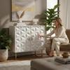 Modern White Wood Carved Cabinet  Geometric Front, Brass Legs  Accent Storage Sideboard, Entryway or Living Room Decor Furniture -Bedside