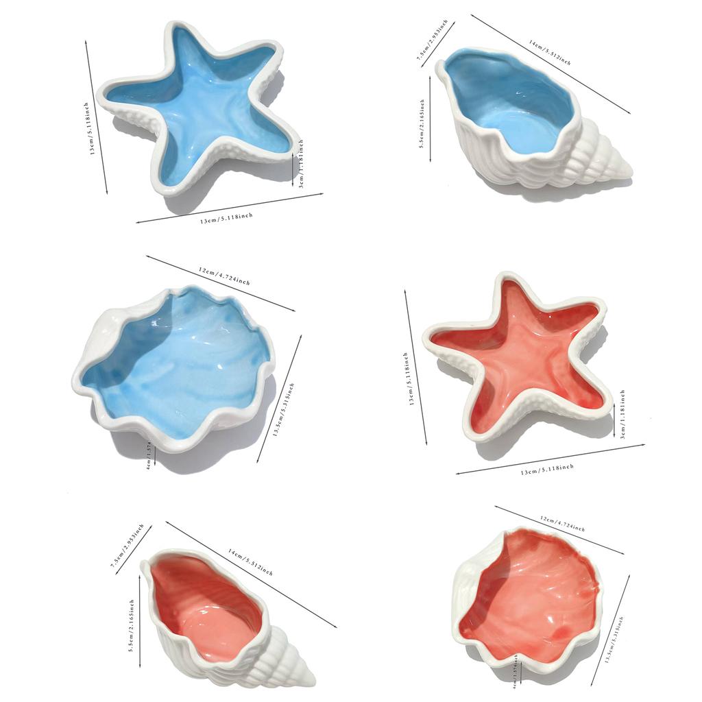 Ceramic Jewelry Storage Holder Multi-Purpose Decorative Ring Trinket Tray Cute Ocean Trinket Plate Watch Keys Candle Holders