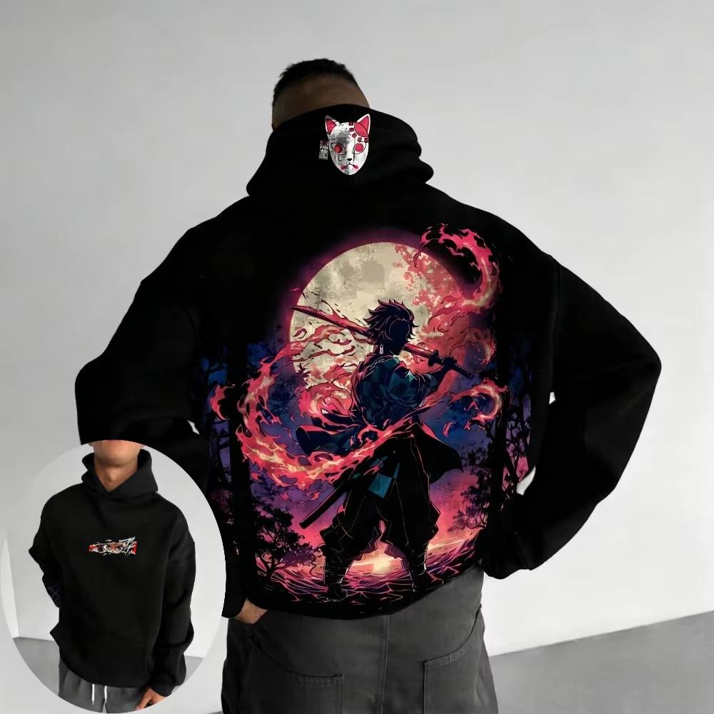 Demon Slayer Men's Hoodie Sweatshirt Kamado Tanjirou Anime Sleeve Casual Fashion Loose Hoodies Fashion Oversized Unisex Streetwear