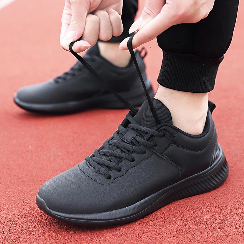 Spring black leather sneakers casual running sneakers
