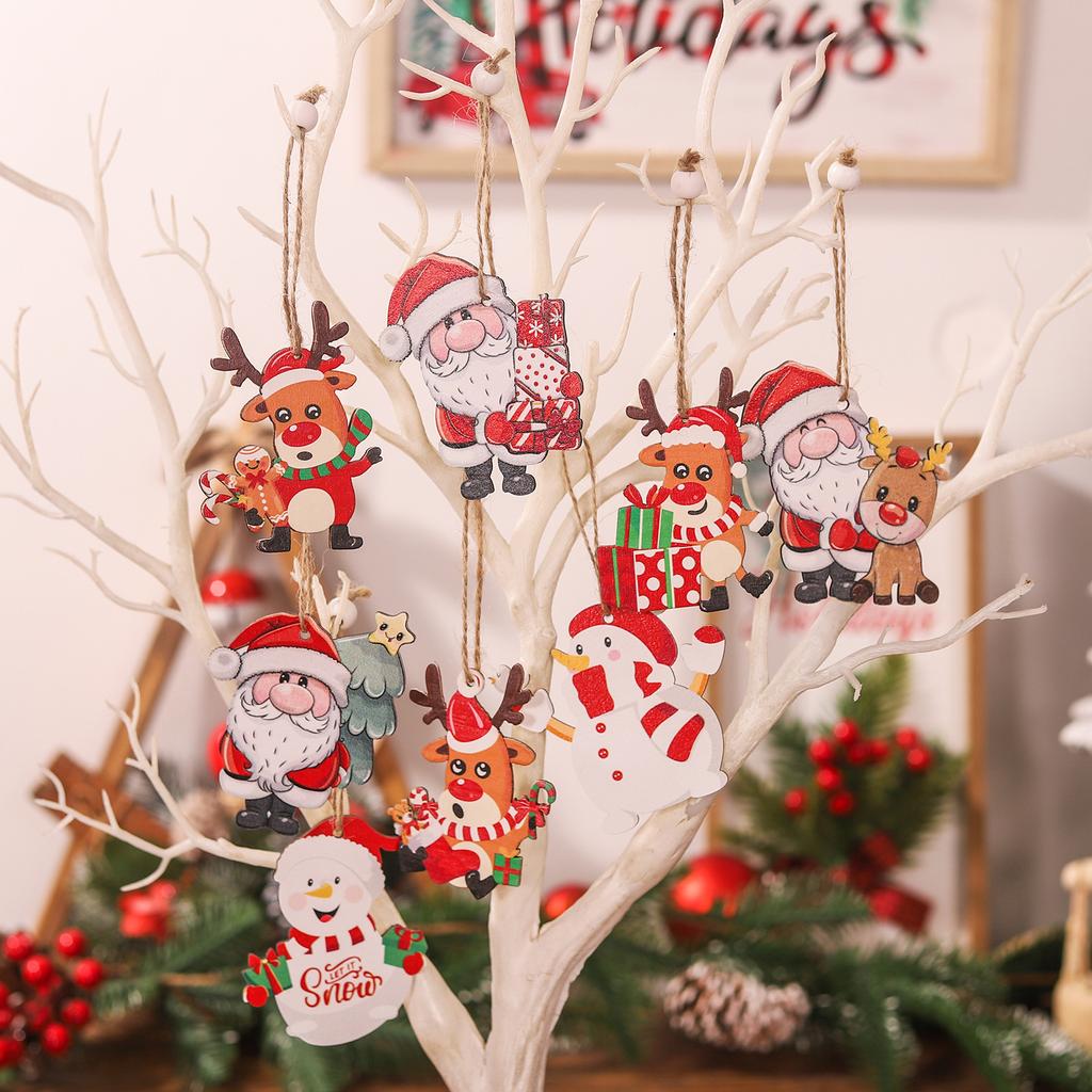 9/12pcs Christmas Santa Gnome Xmas Tree Wooden Hanging Craft Christmas Ornaments Christmas Decorations Pendants for Home Kerst