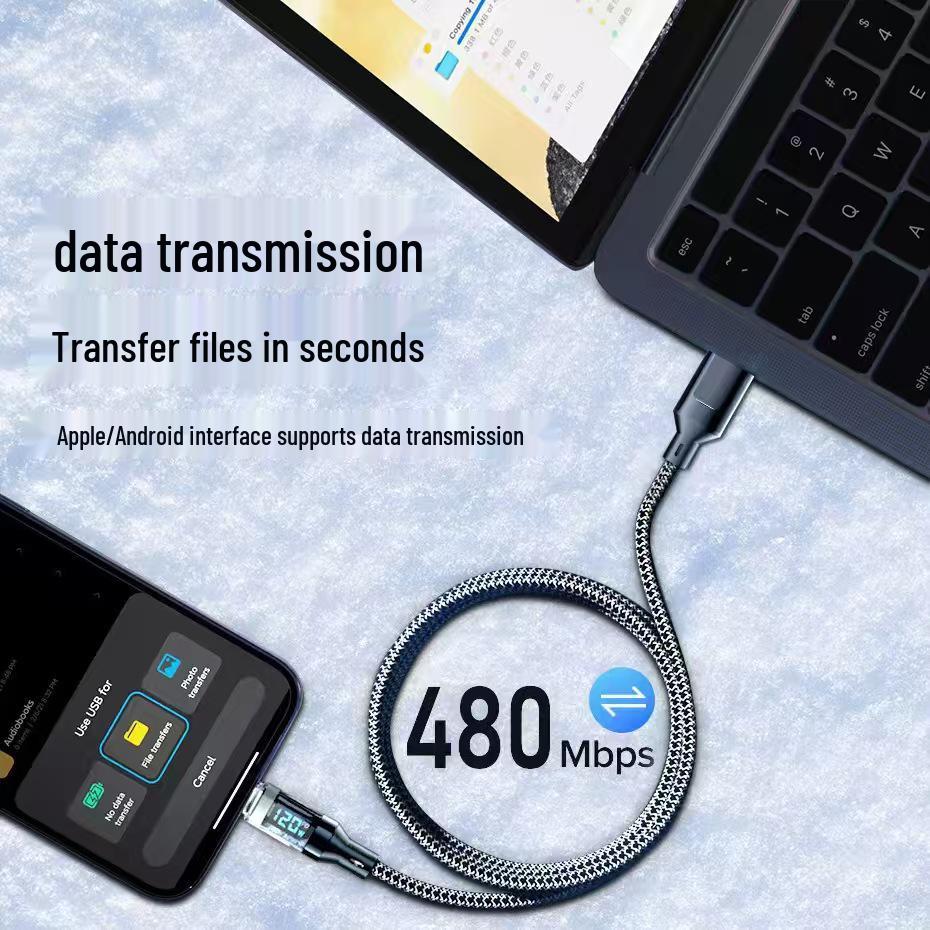 120W Fast Charging Data Cable with Digital Display and Intelligent Power Off for Huawei, Samsung, Apple 15, Xiaomi, and Oppo.
